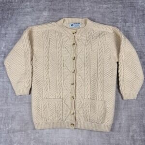 Yarn Point Crafts Sweater Mens Large Cream Wool Fisherman Cable knit Cardigan